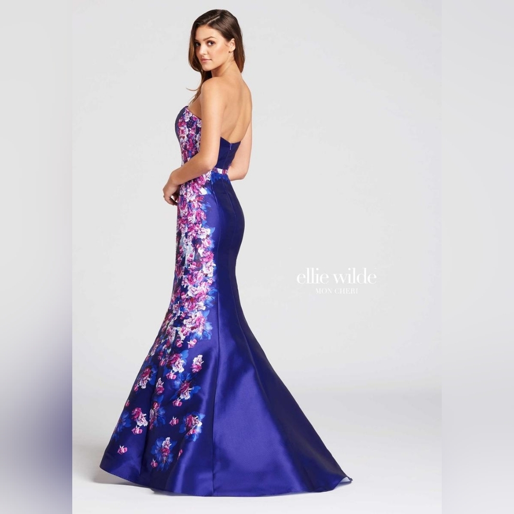 ELLIE WILDE BY MON CHERI Mermaid Bustier Prom Purple Floral Dress Size 4 - Picture 2 of 4